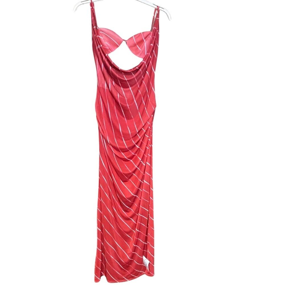 ASOS Design dress draped sexy bra top red white long strappy size 12